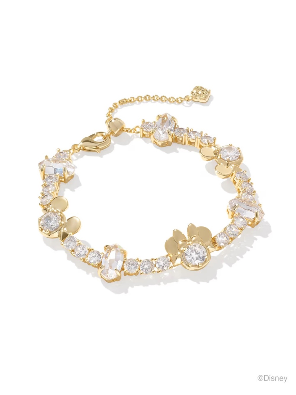 Disney Kendra Scott Gold Mickey and Minnie Mouse Tennis Bracelet In White CZ NWT